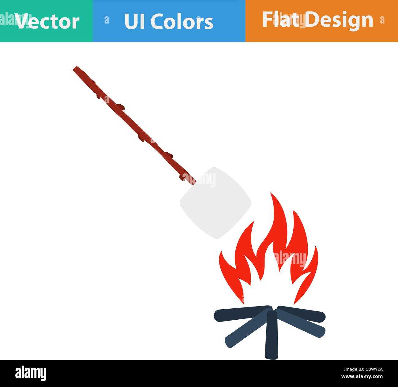 Flat design icon of camping fire with roasting marshmallow in ui colors ...