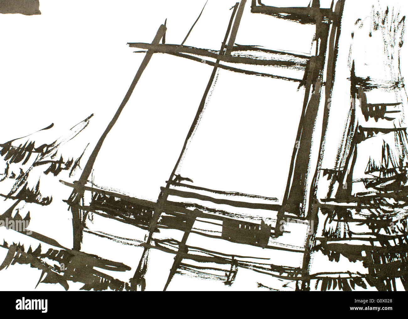 black ink painting, architecture and lines, nature around Stock Photo Alamy