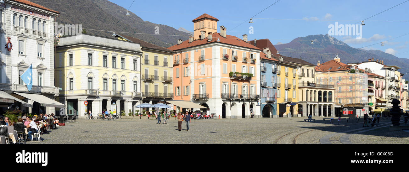 Old houses Piazza grande square at Locarno on the italian part of Switzerland Stock Photo