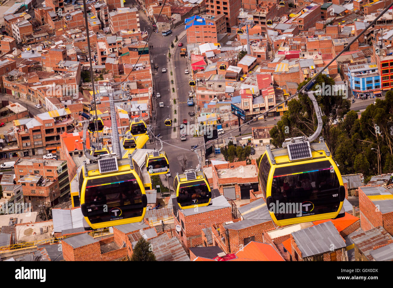 The cable cars connecting La Paz and El Alto are part of the public transport system in Bolivias biggest city - La Paz, BOLIVIA Stock Photo