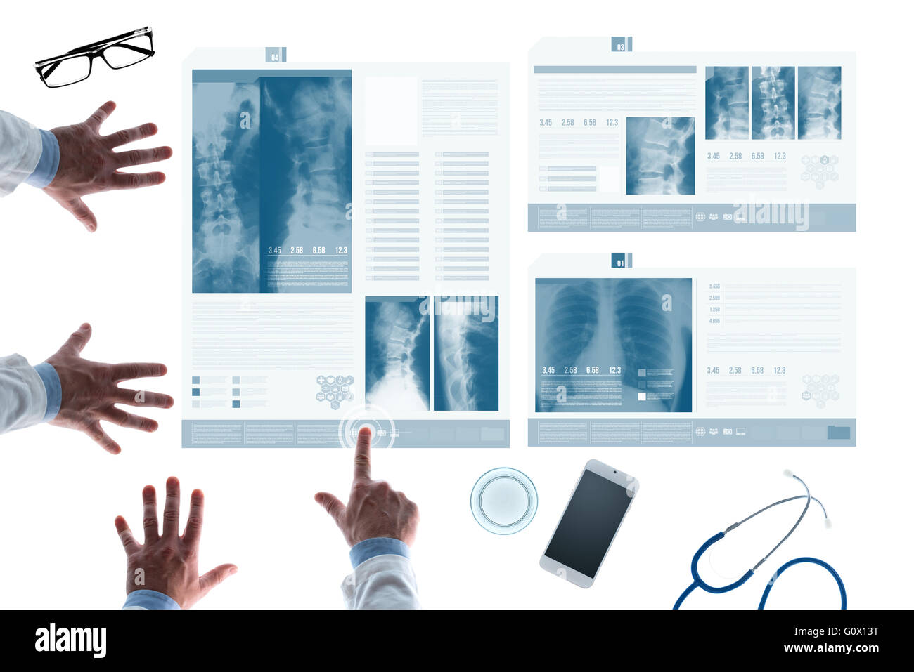 Professional medical team examining patient's medical records and x-ray