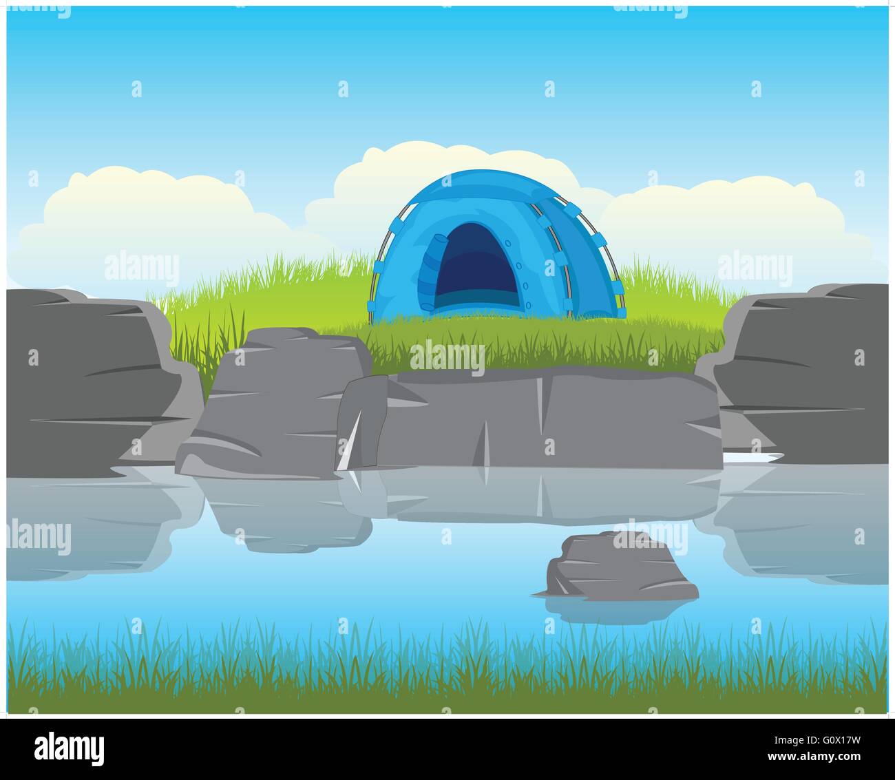 The Blue tent ashore calm yard.Vector illustration Stock Vector Image ...