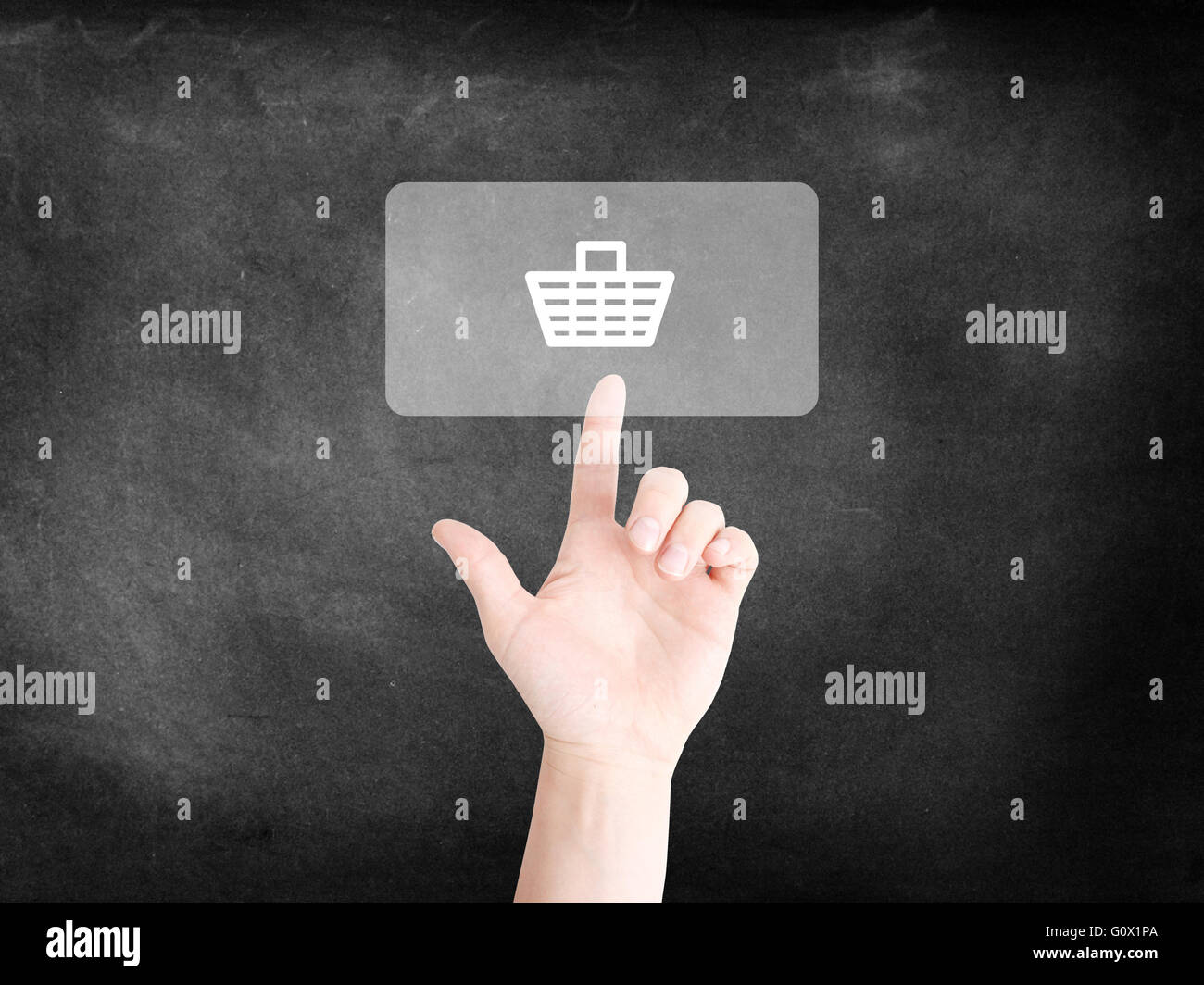 Finger tapping on an icon to symbolize Shopping Stock Photo