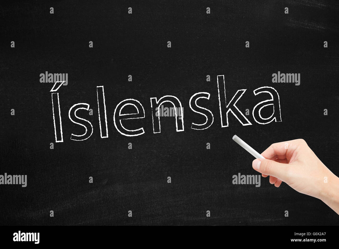 The language of Iceland, Islenska, written on a blackboard Stock Photo ...