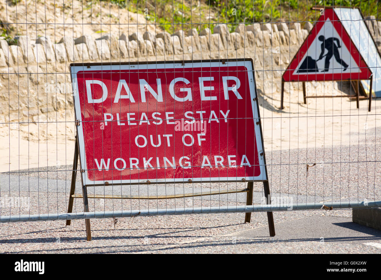 Danger please stay out of working area sign following recent landslide