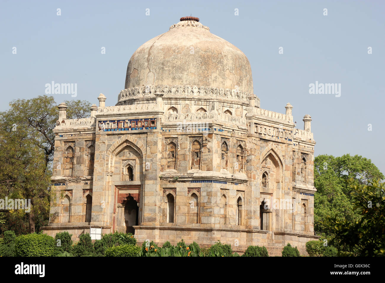 Sheesh Gumbad, Lodhi Gardens, New Delhi, tomb with glazed ceramic tiles most of which have fallen off especially from top dome, Stock Photo