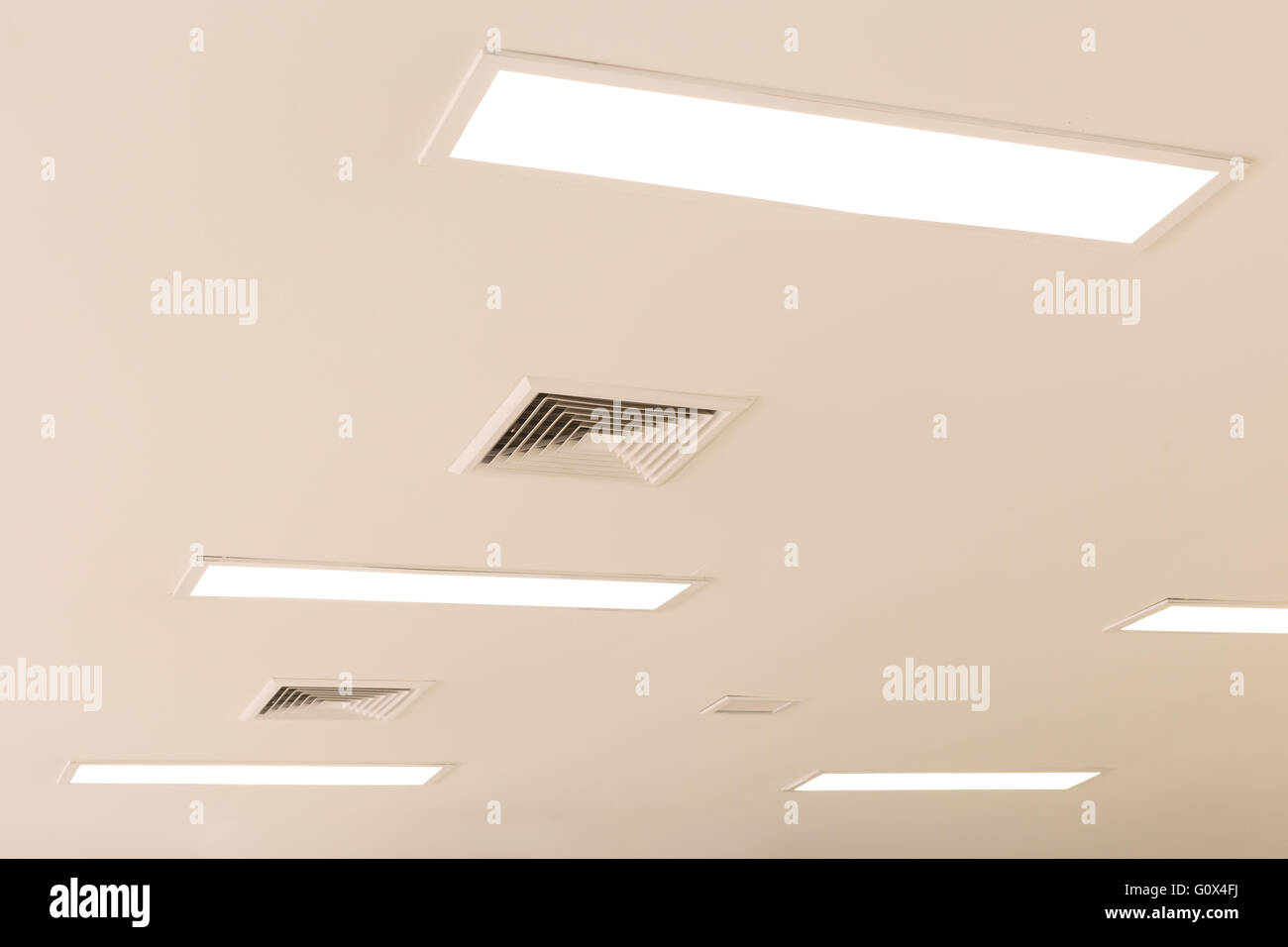 ceiling and fluorescent lighting with exhaust fan louver, selective