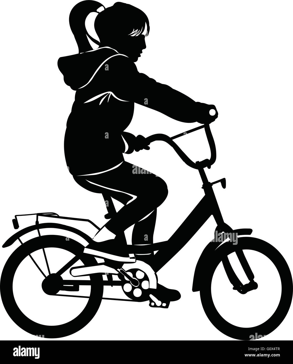 Little girl rides a bicycle - contour Stock Vector