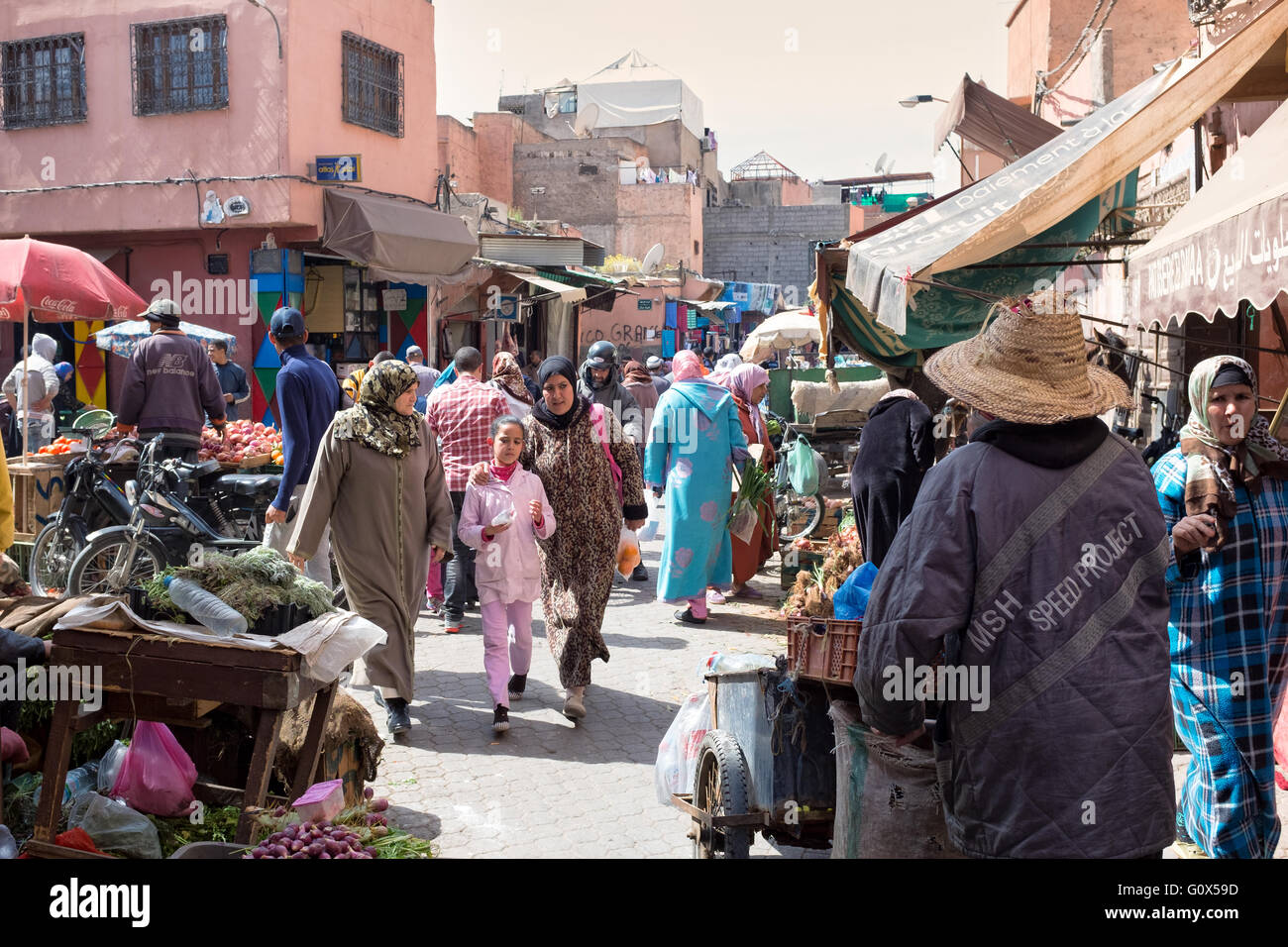 Crowded market in Marrakesh medina, Morocco Stock Photo