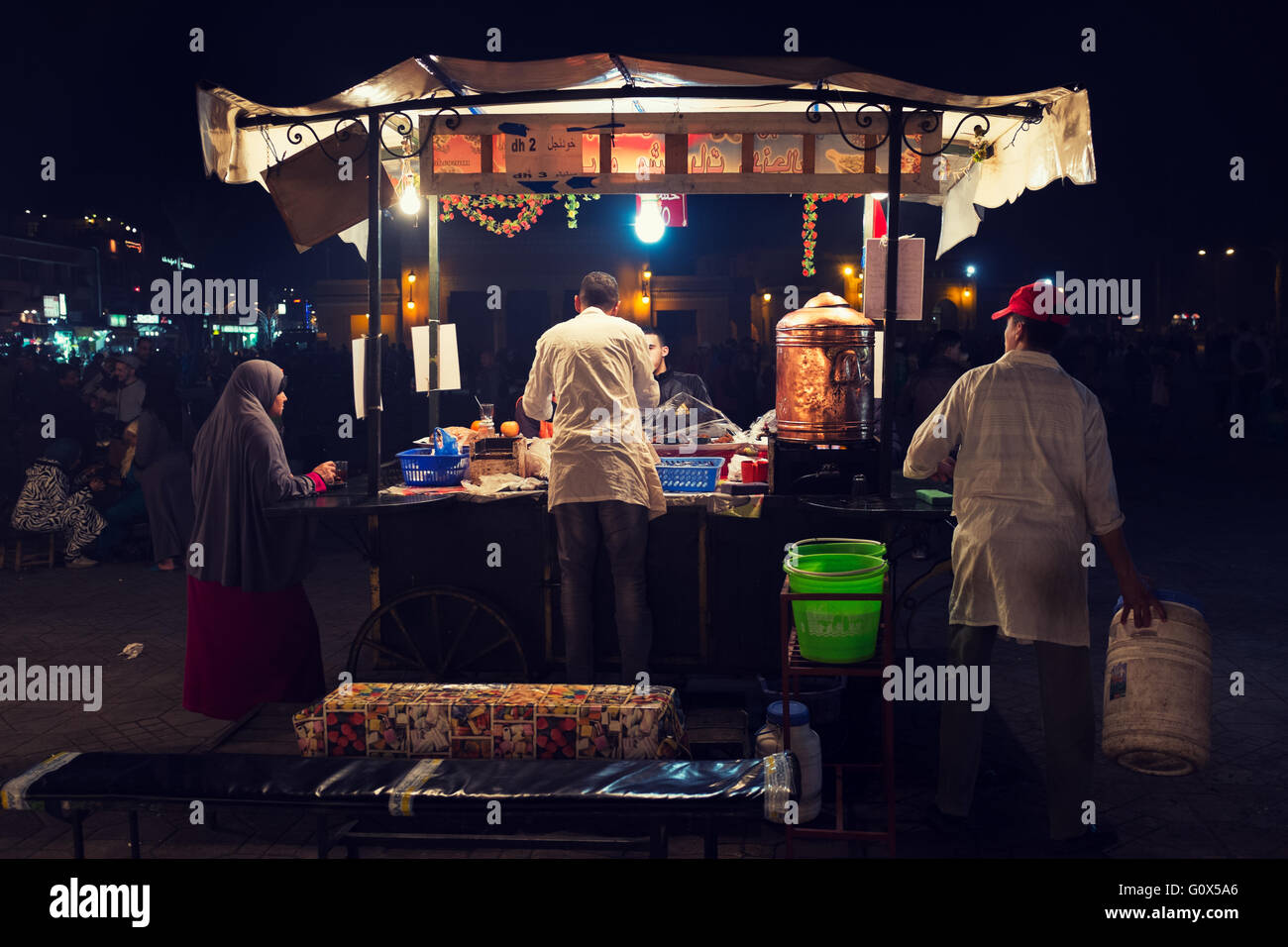 Food stall in Marrakesh square at night Stock Photo