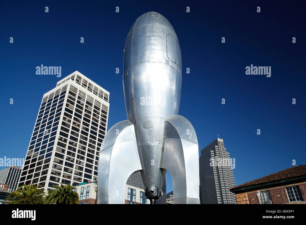 'The Raygun Gothic Rocketship' sculpture,  San Francisco, California USA Stock Photo