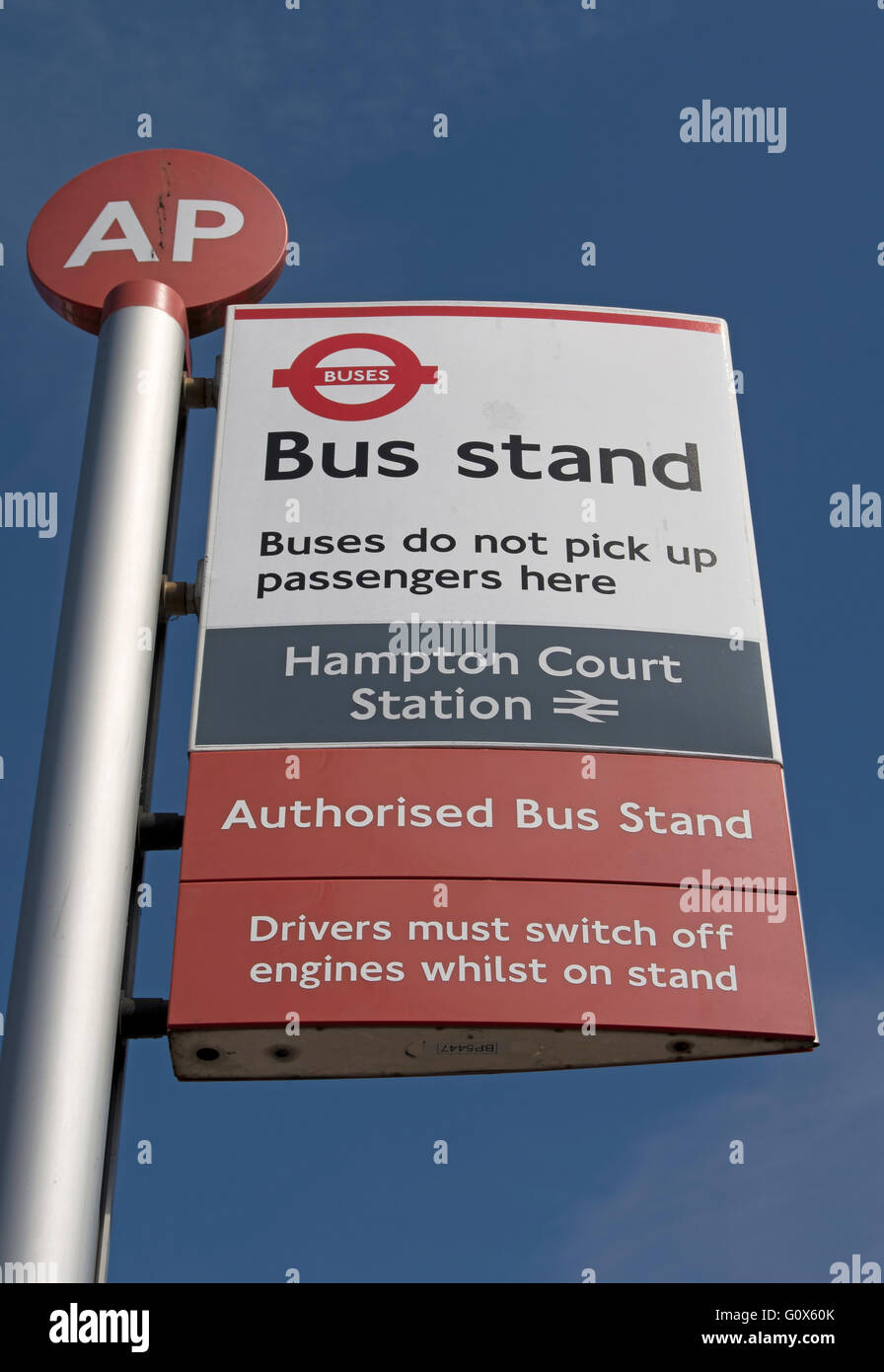 bus stand sign at hampton court station, london, england Stock Photo