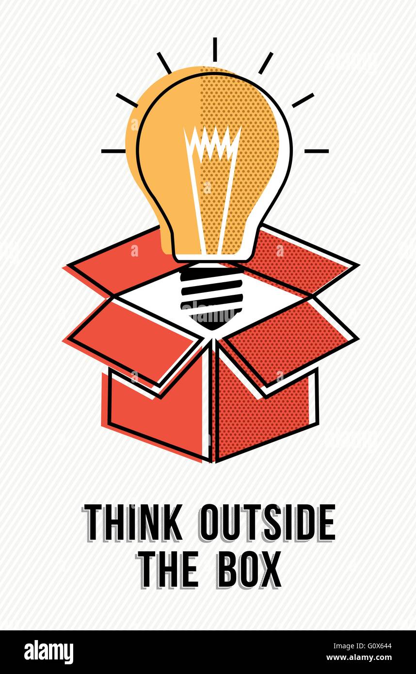 Think outside the box creative concept with light bulb lamp illustration in modern line art style. EPS10 vector. Stock Vector