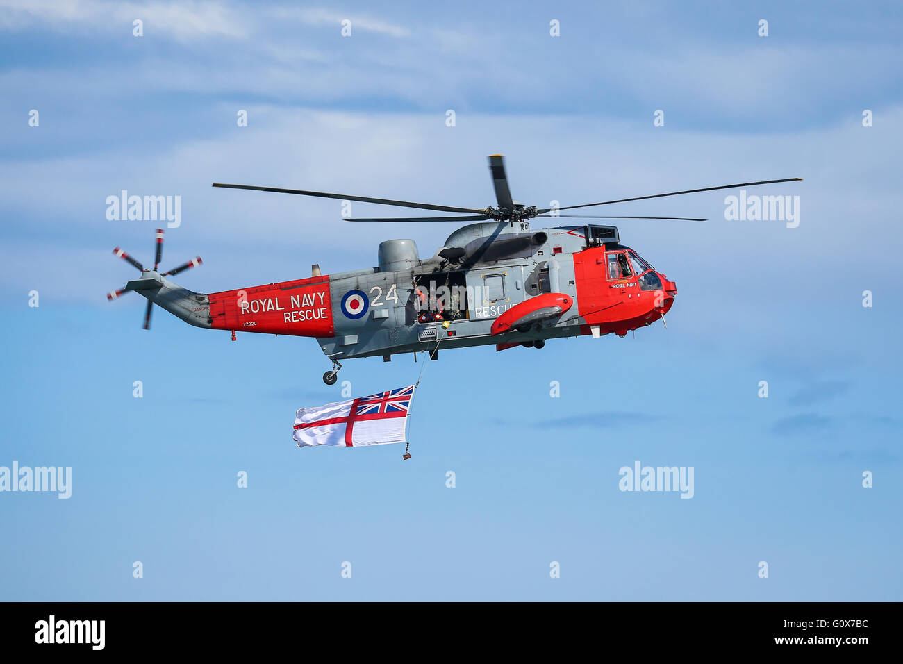 Fying helicopter during air show Stock Photo