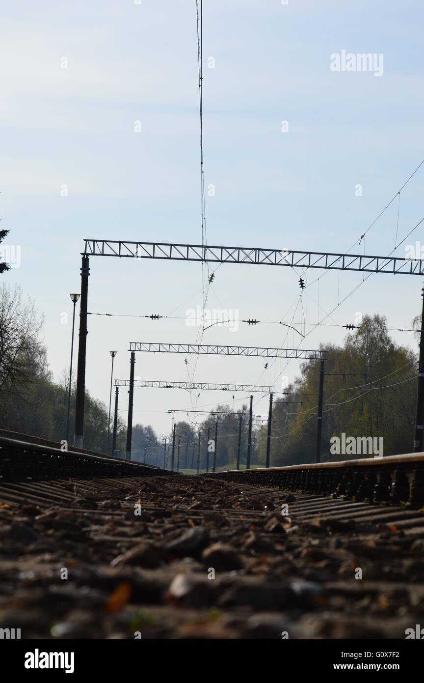 Rail lines from low point of view Stock Photo