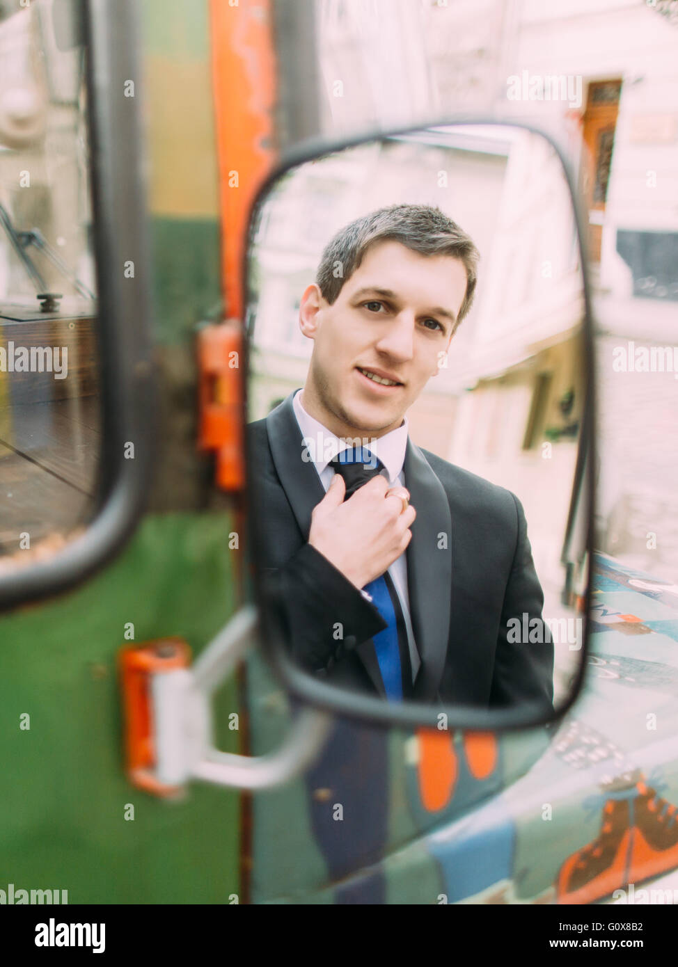 Rear view mirror bus hi-res stock photography and images - Alamy