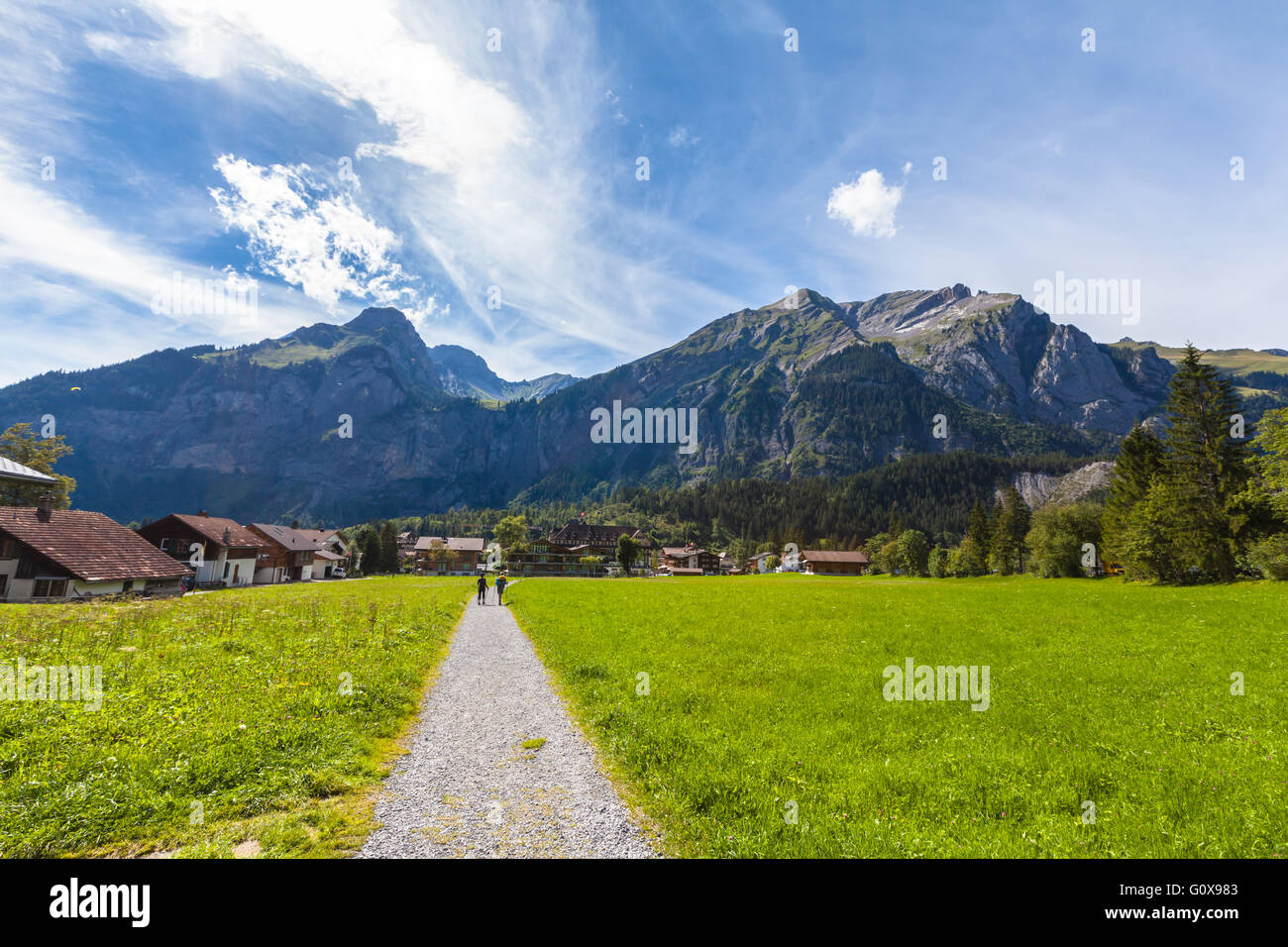 View of the alps on the hiking path near Kandersteg on Bernese Oberland of Switzerland Stock Photo
