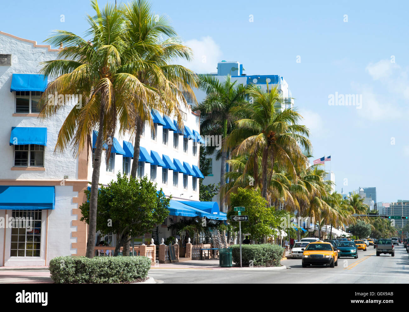 Famous Ocean Drive in Miami South Beach (Florida). Stock Photo
