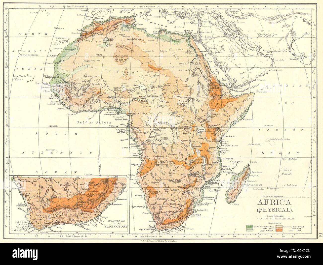 AFRICA: (Physical); Cape Colony, 1897 antique map Stock Photo