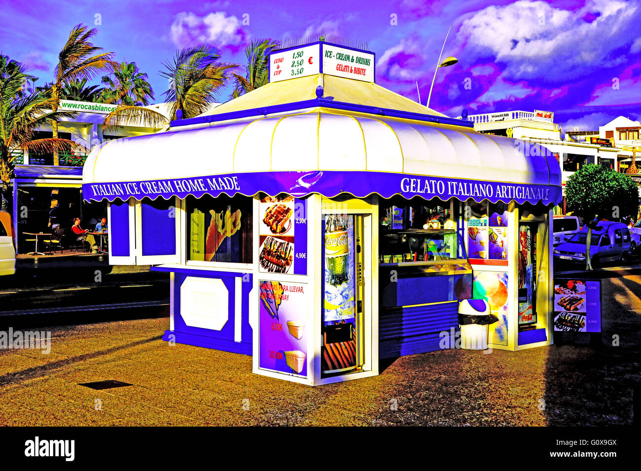Lanzarote Arrecife Puerto del Carmen blue sky Italian ice cream Stock