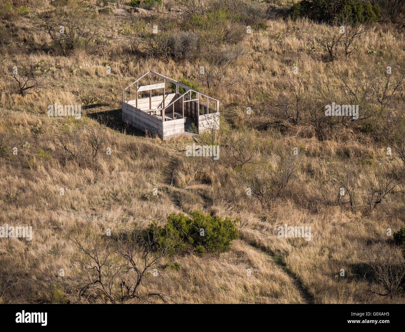 Frame for CCC tents below the Visitors Center, Palo Duro Canyon State Park, Canyon, Texas. Stock Photo