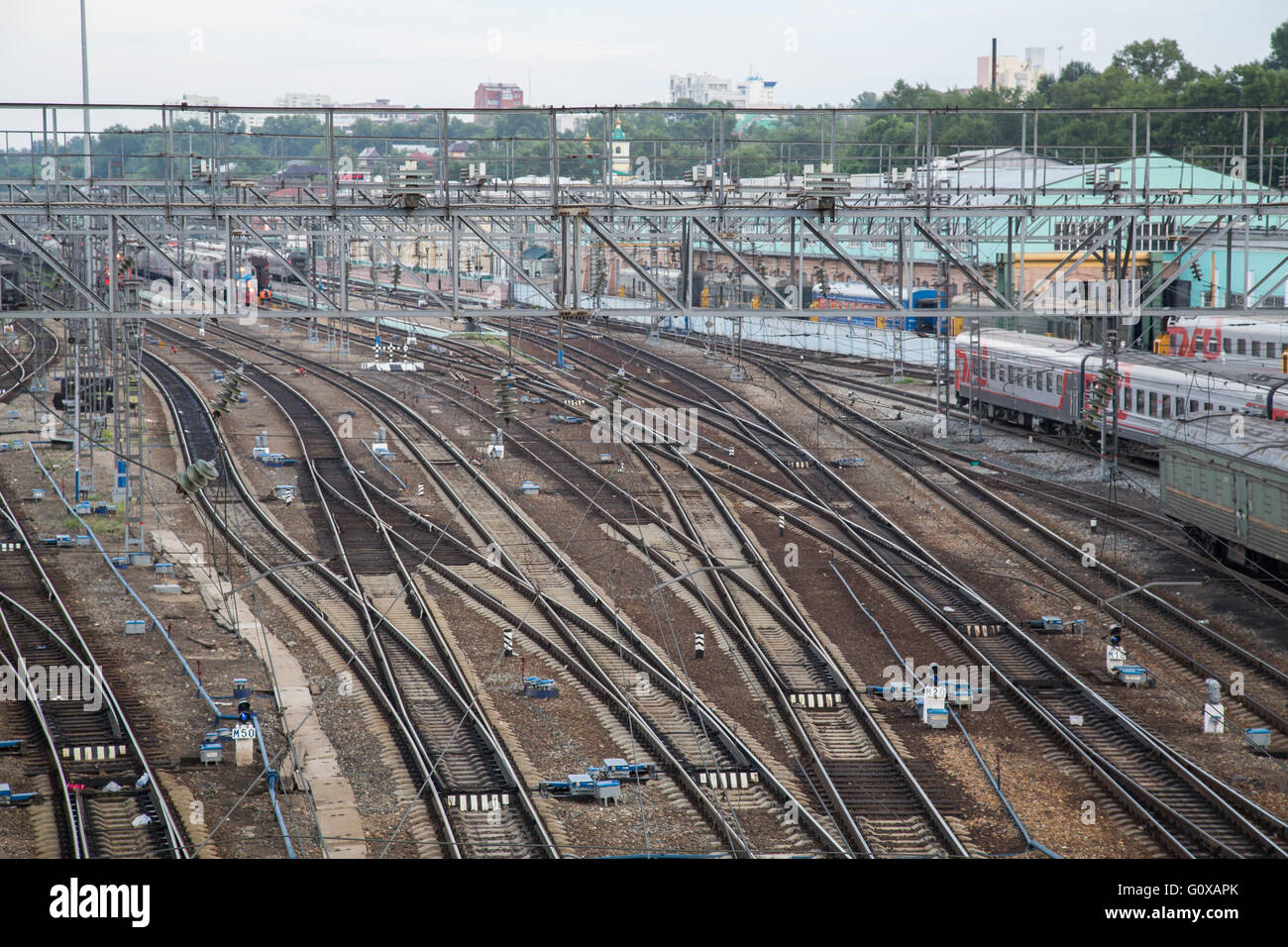 Railroad tracks in Irkutsk, Russia Stock Photo