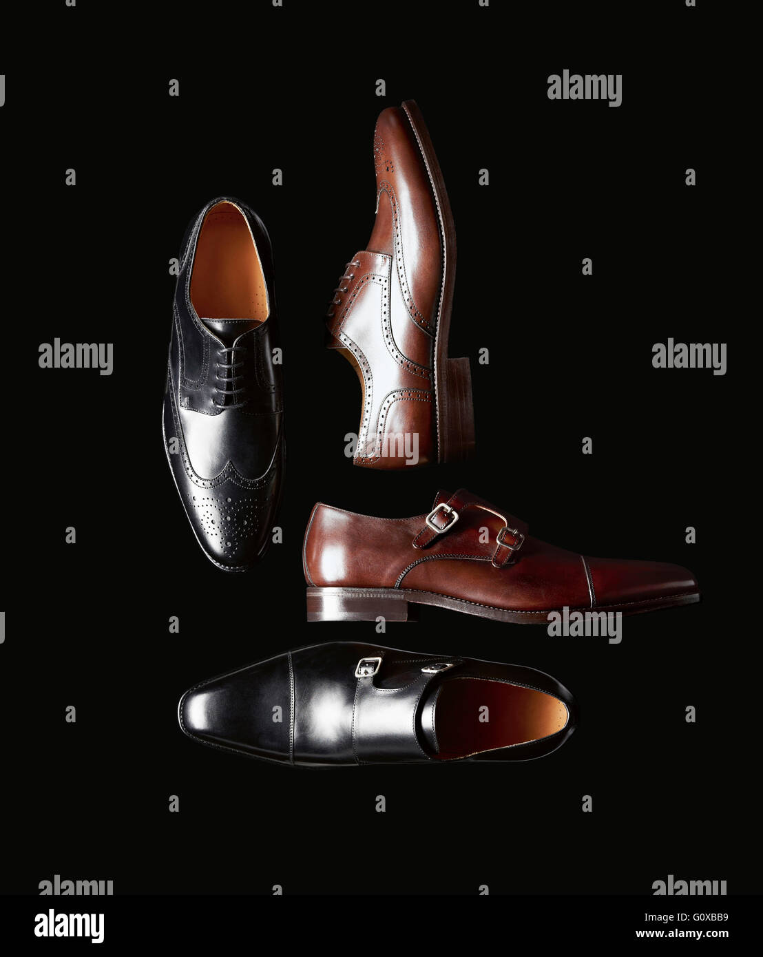 Men's leather shoes on black background in studio Stock Photo - Alamy