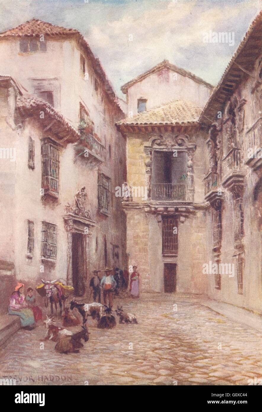 SPAIN Granada-A Street in the Albaicin 1908 old antique vintage print picture