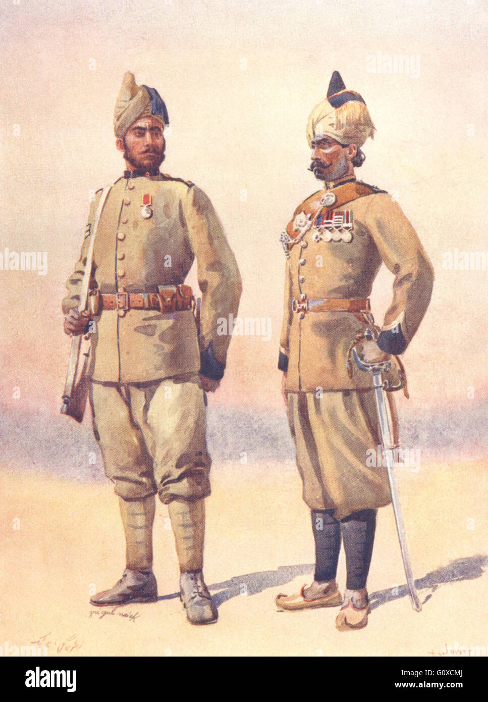FRONTIER FORCE: 53rd Sikh Subedar Sagri Khattak 57th Wilde Rifle Naik Adam, 1911 Stock Photo