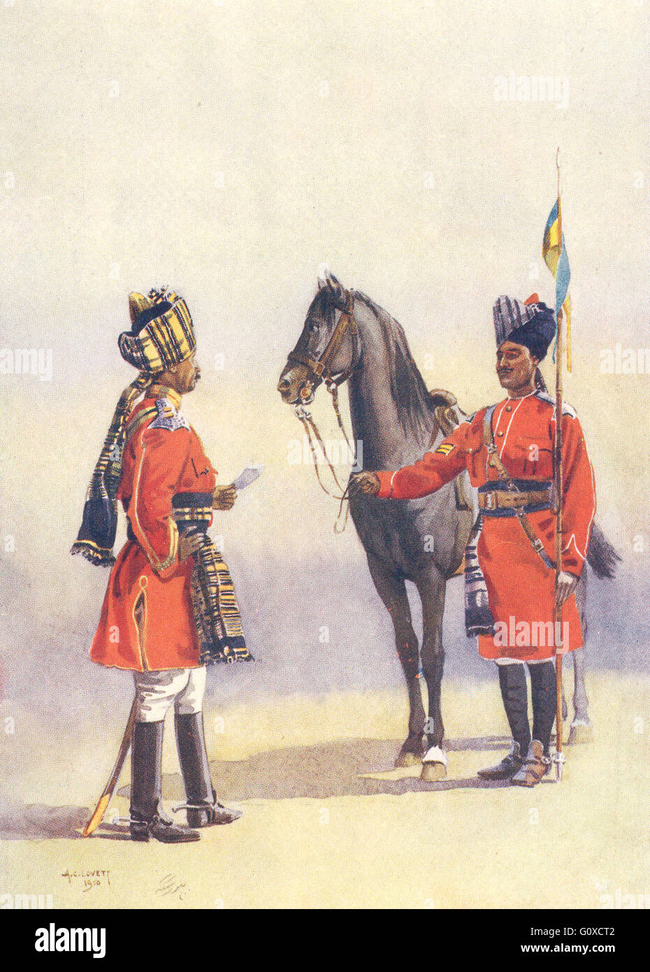 INDIA: Indian Army: Alwar Lancers; Commandant Chogan Rajput, old print 1911 Stock Photo
