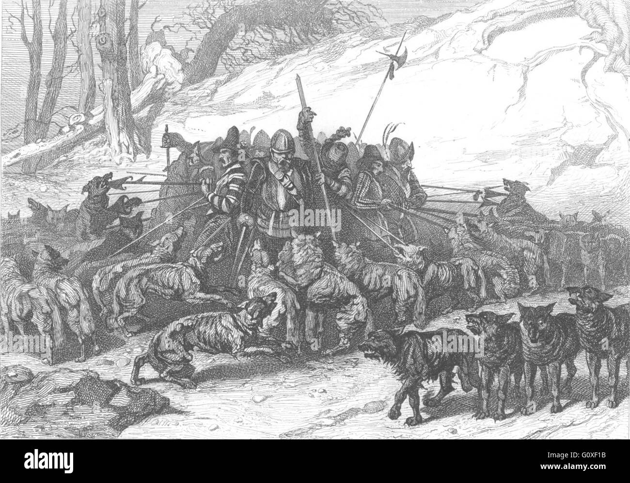 FRANCE: Les Loups en Bretagne 1594 La Ligue, antique print 1844 Stock Photo