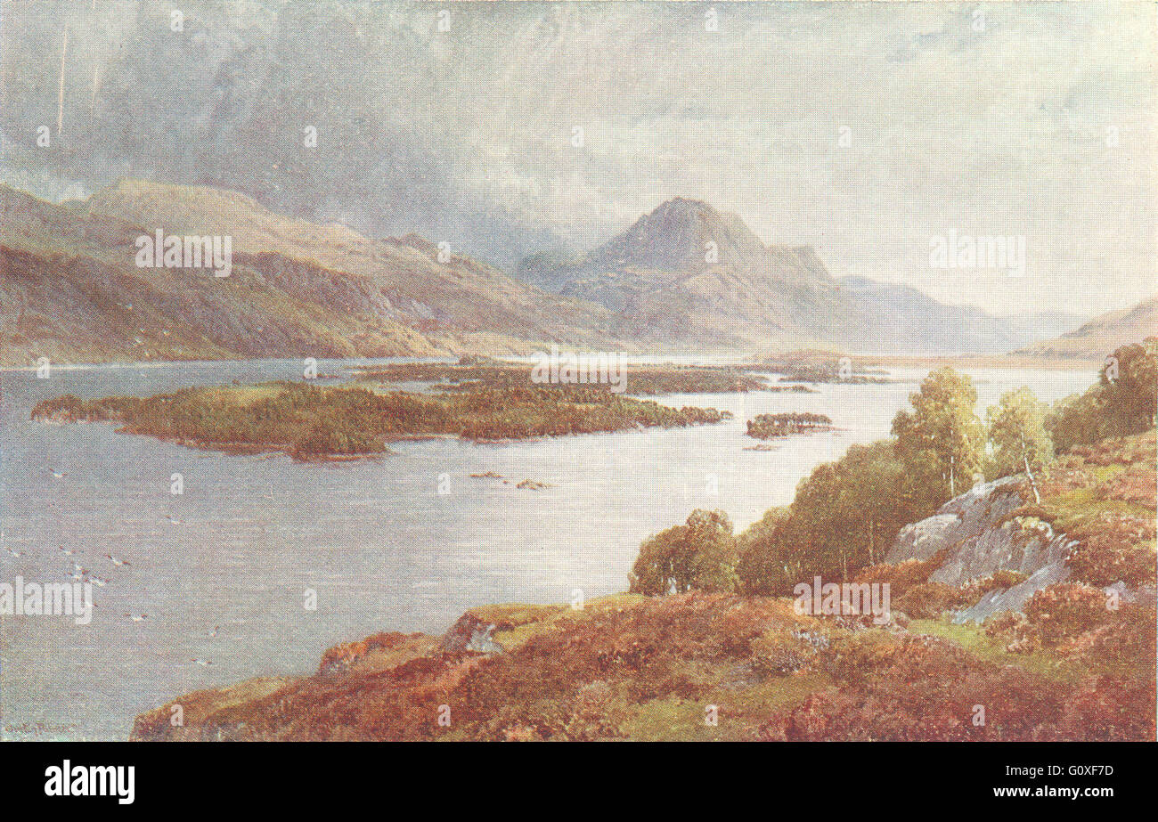 SCOTLAND: The Isles of Loch Maree, Ross-Shire, vintage print 1922 Stock Photo