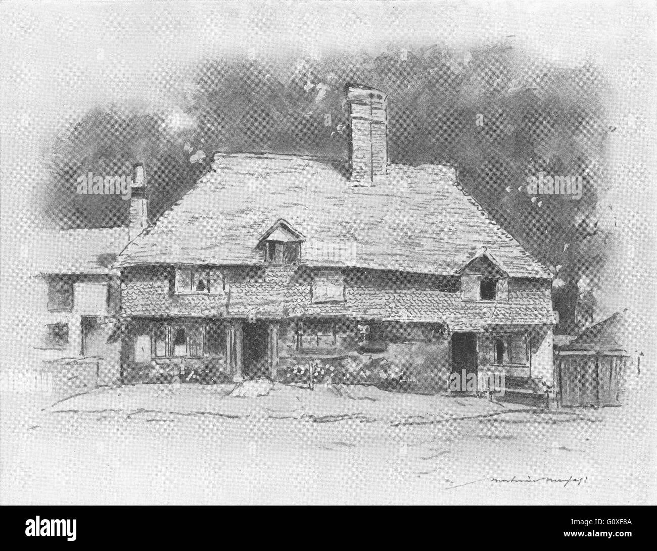 SURREY: England: A cottage in Surrey, vintage print 1920 Stock Photo
