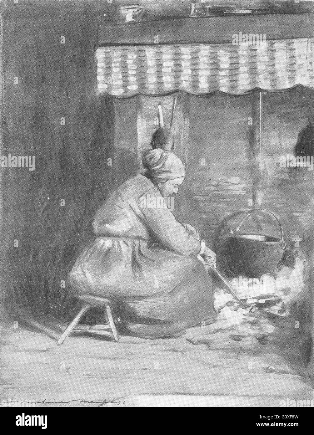FRANCE: Normandy: An Old-fashioned Hearth, vintage print 1920 Stock Photo