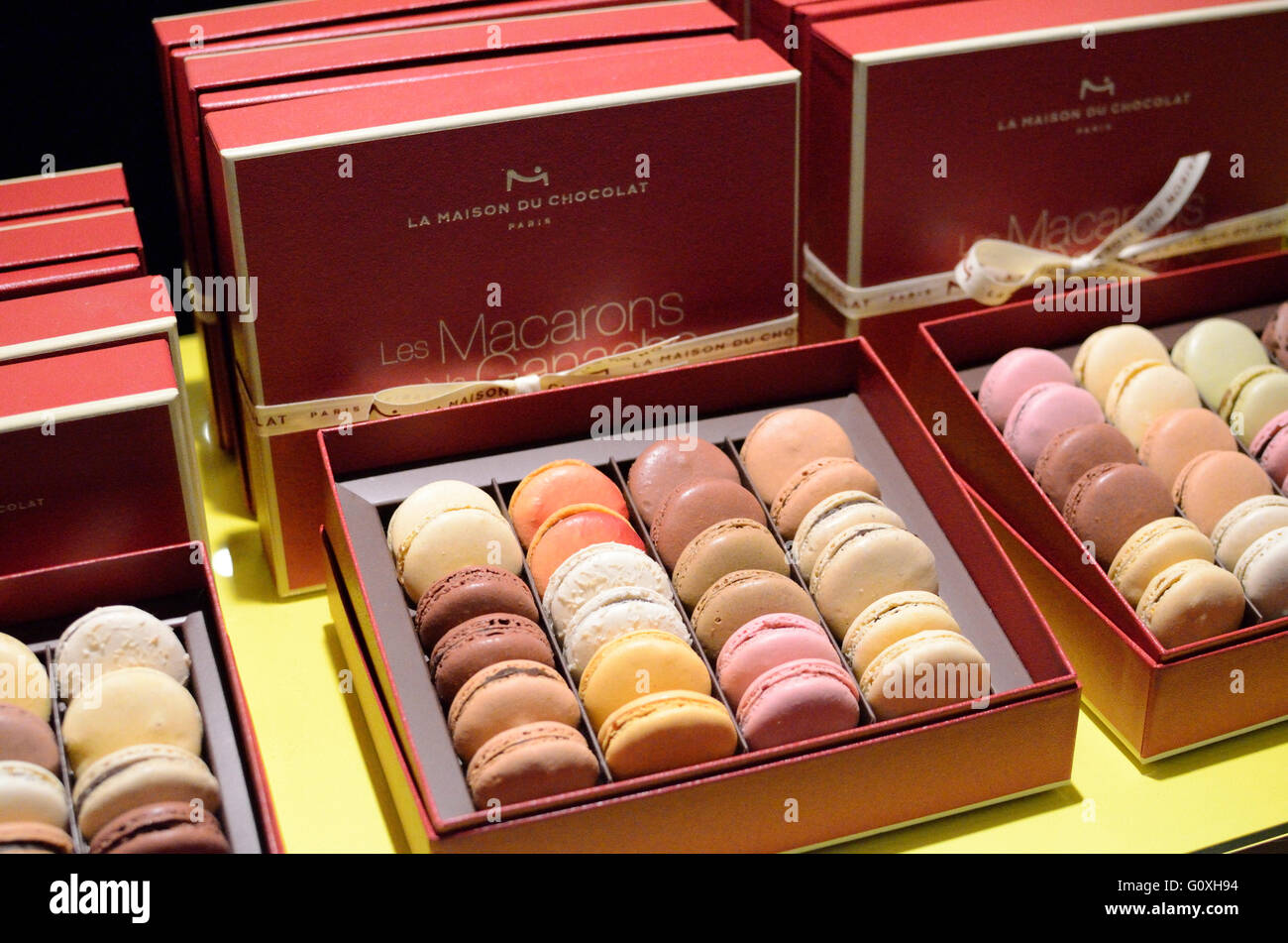 Boxes of Macarons in a French shop Stock Photo Alamy
