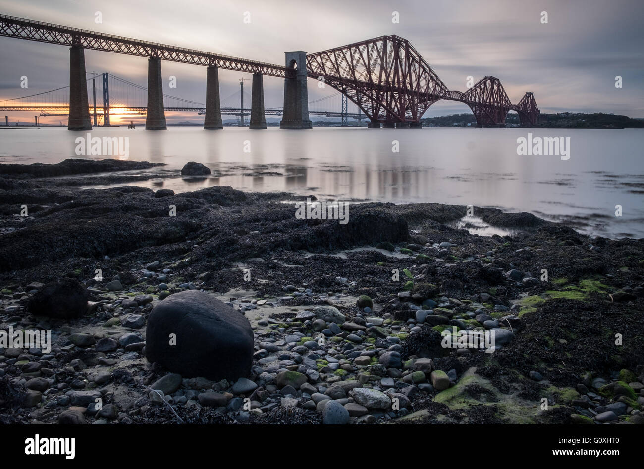 Long exposure of the Forth Rail Bridge over the Firth of Forth, South Queensferry near Edinburgh, Scotland Stock Photo