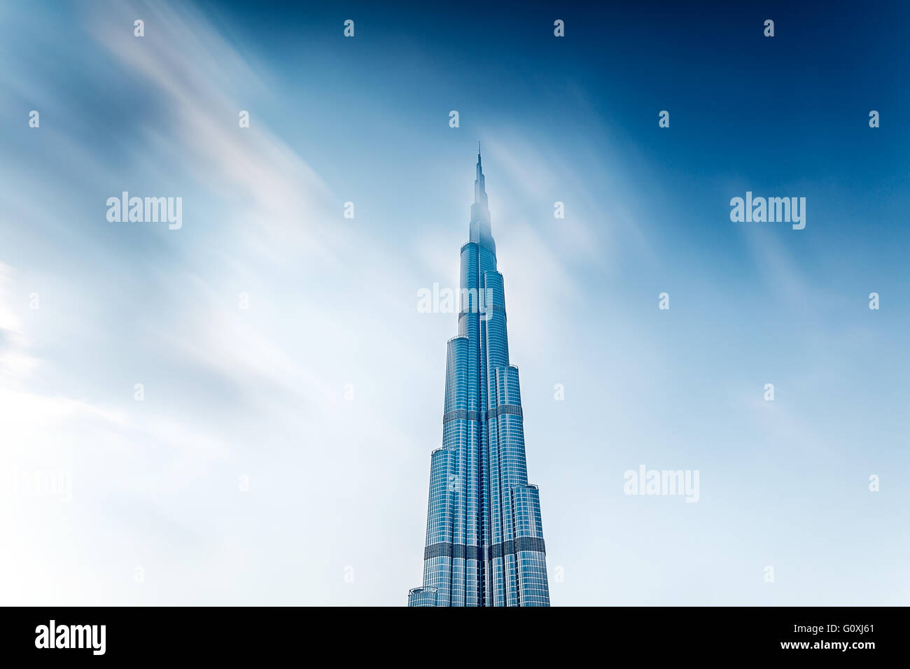 DUBAI, UAE - FEBRUARY 17: Burj Khalifa - world's tallest tower at 828m, located in Downtown Dubai, Burj Dubai Stock Photo