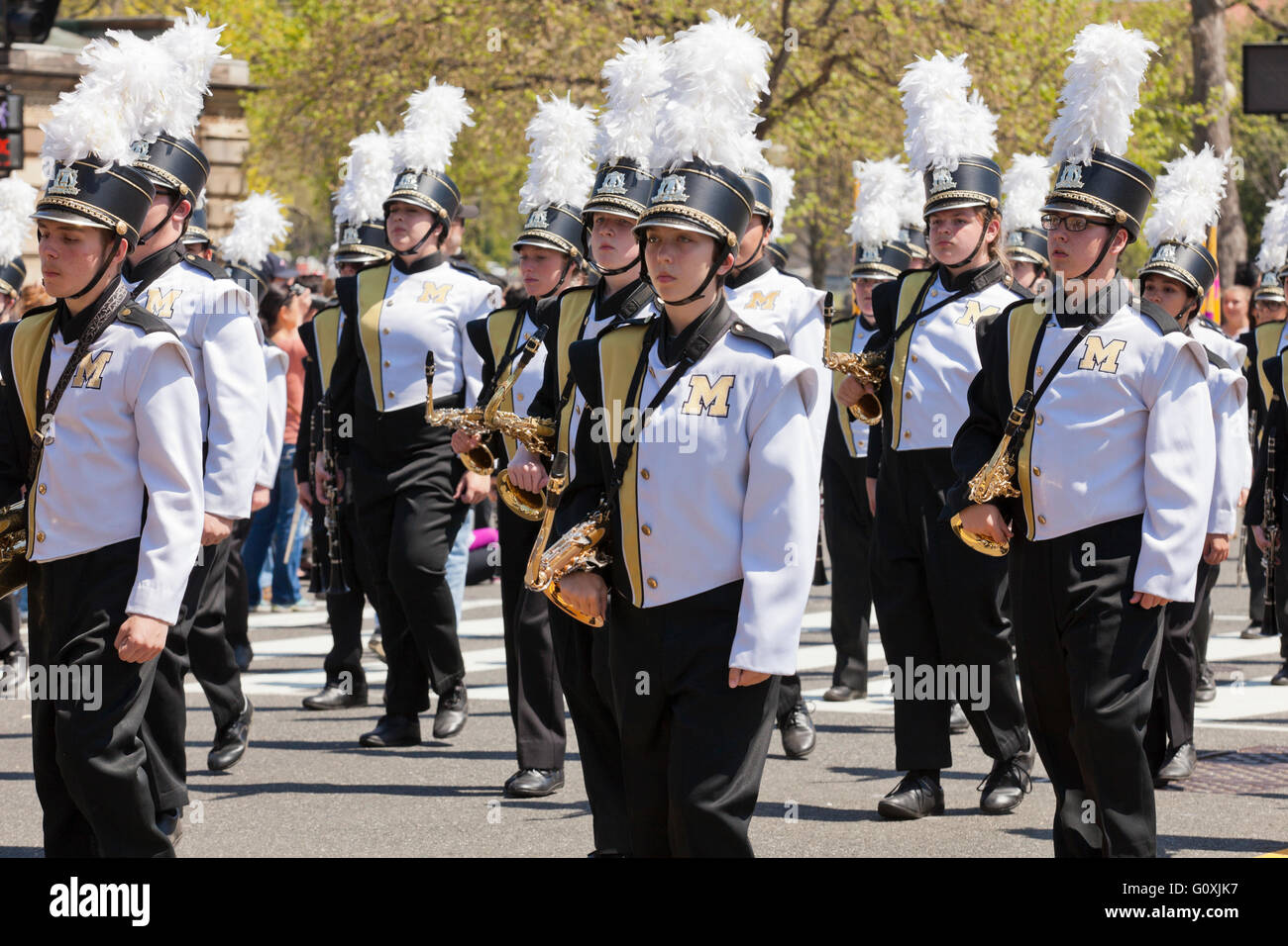 High school marching band at 2016 National Cherry Blossom Festival parade - Washington, DC USA Stock Photo