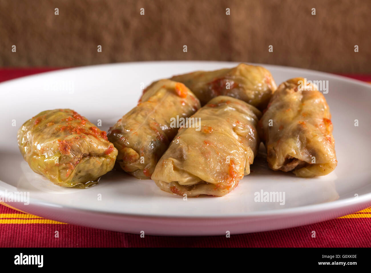 Stuffed cabbage rolls with tomato sauce Stock Photo