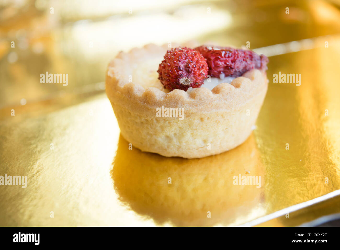 closeup of a pastry with chantilly cream and soft fruit Stock Photo