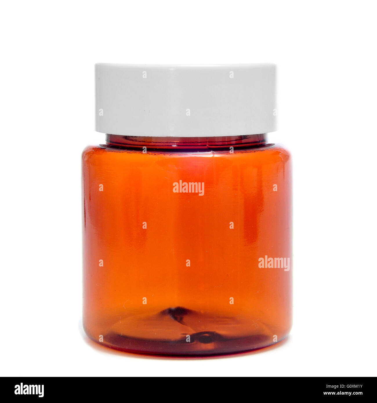 empty amber pill bottle on a white background Stock Photo