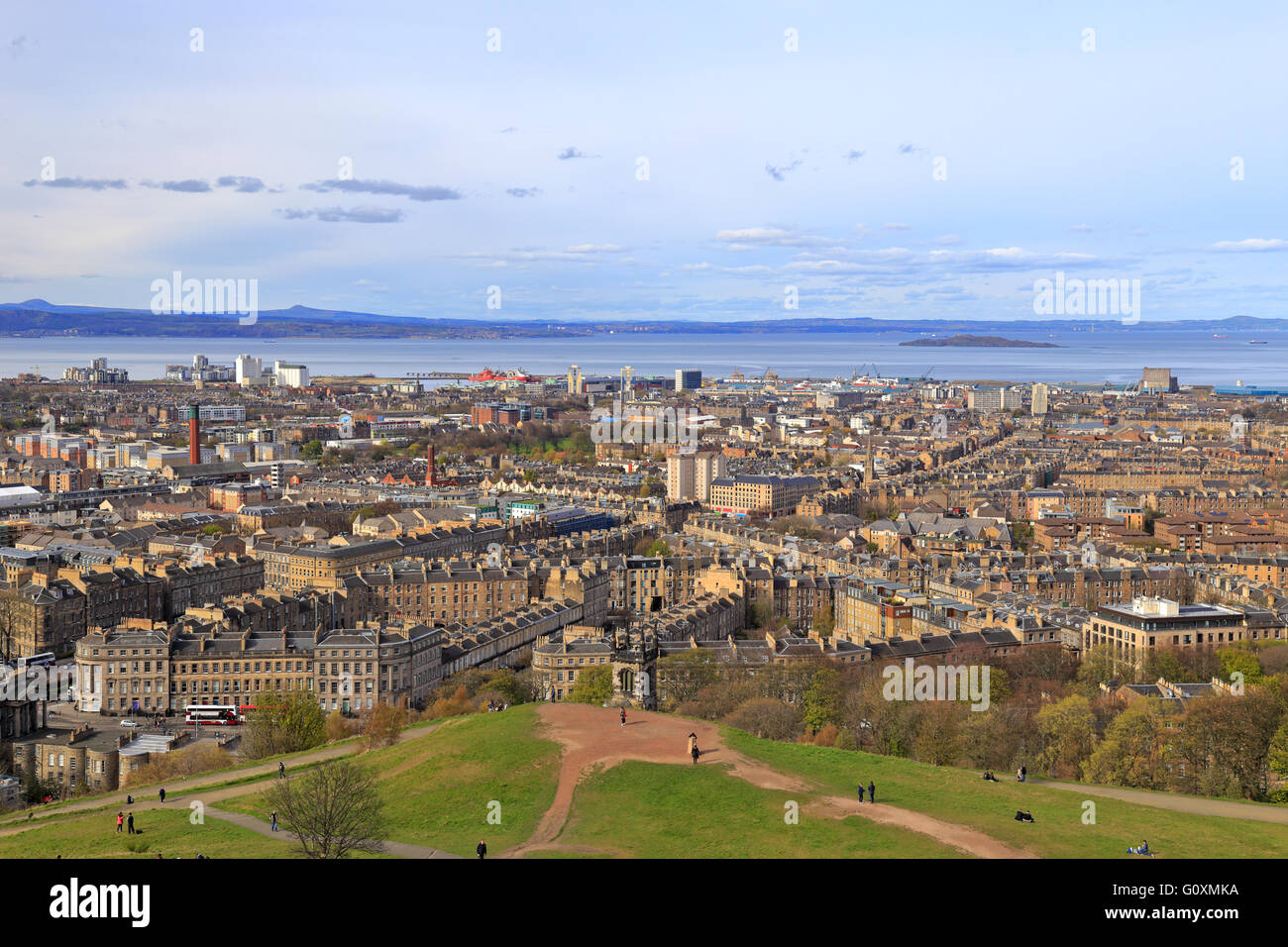 Edinburgh and the Firth of Forth from Nelson Monument on Calton Hill, Edinburgh, Scotland, UK. Stock Photo