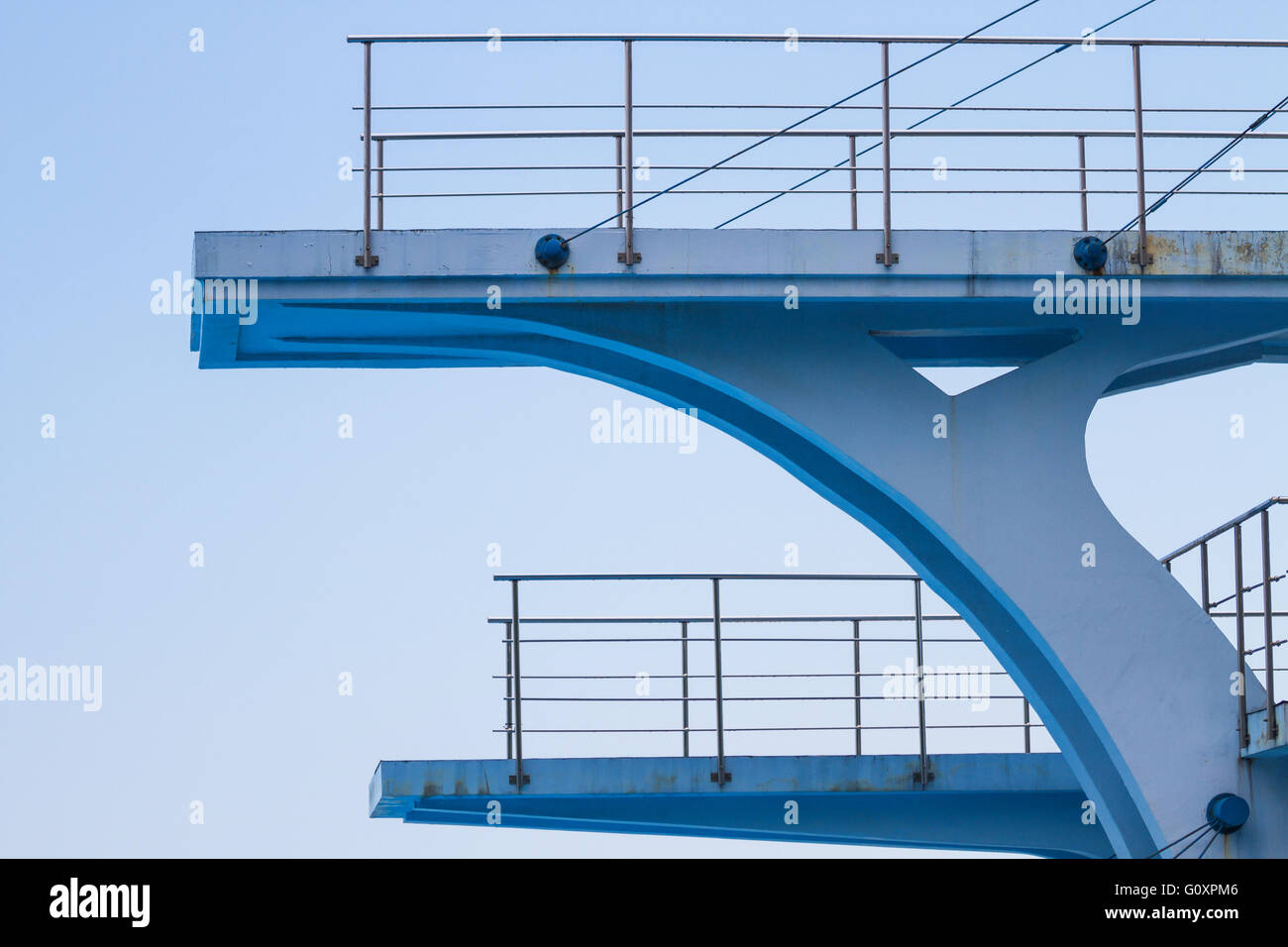 Olympic diving platform from the side with a blue sky Stock Photo