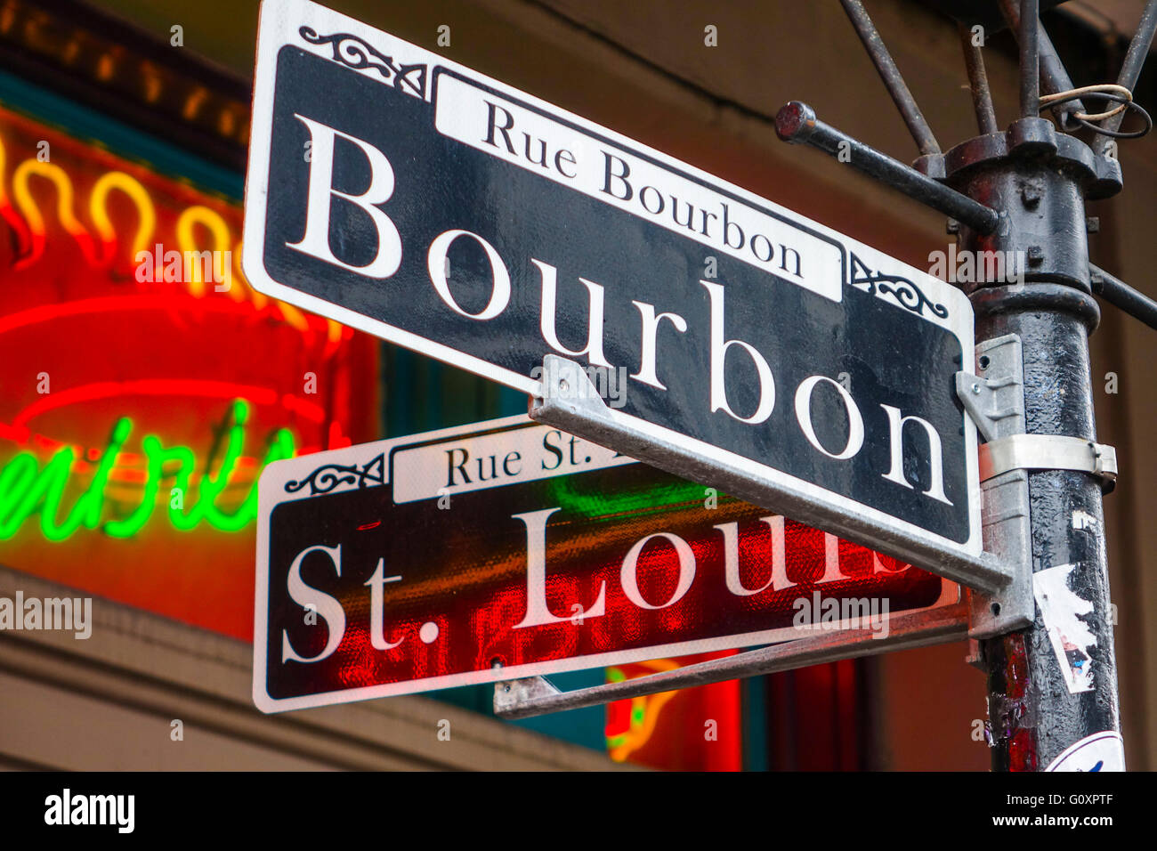 Street sign of New Orleans most famous street Bourbon street at French