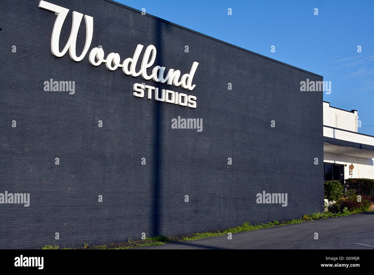 Woodland Studios at sunset in an historic Black brick building