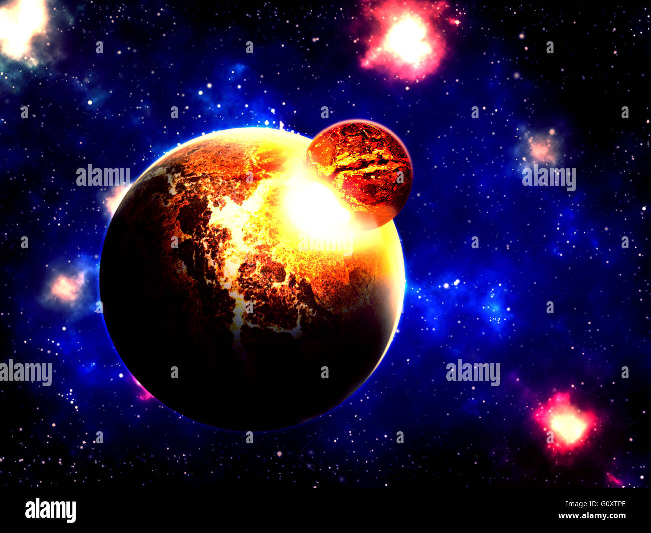 Planet destroyed in collision - illustration of planetary collision ...