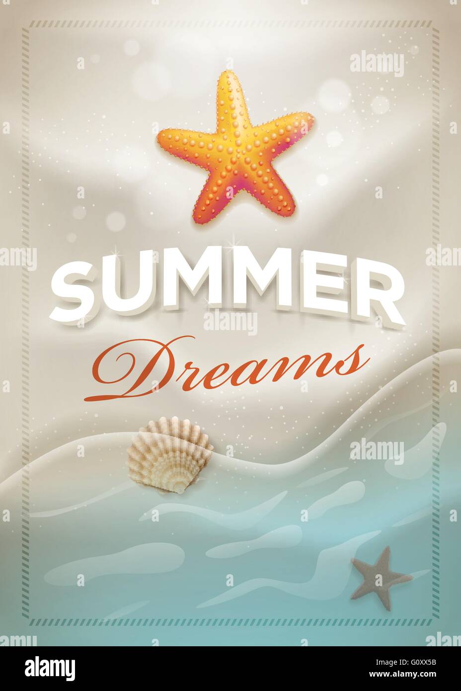 Summer message on beach sand. Vector summer concept design template. Elements are layered separately in vector file. Stock Vector