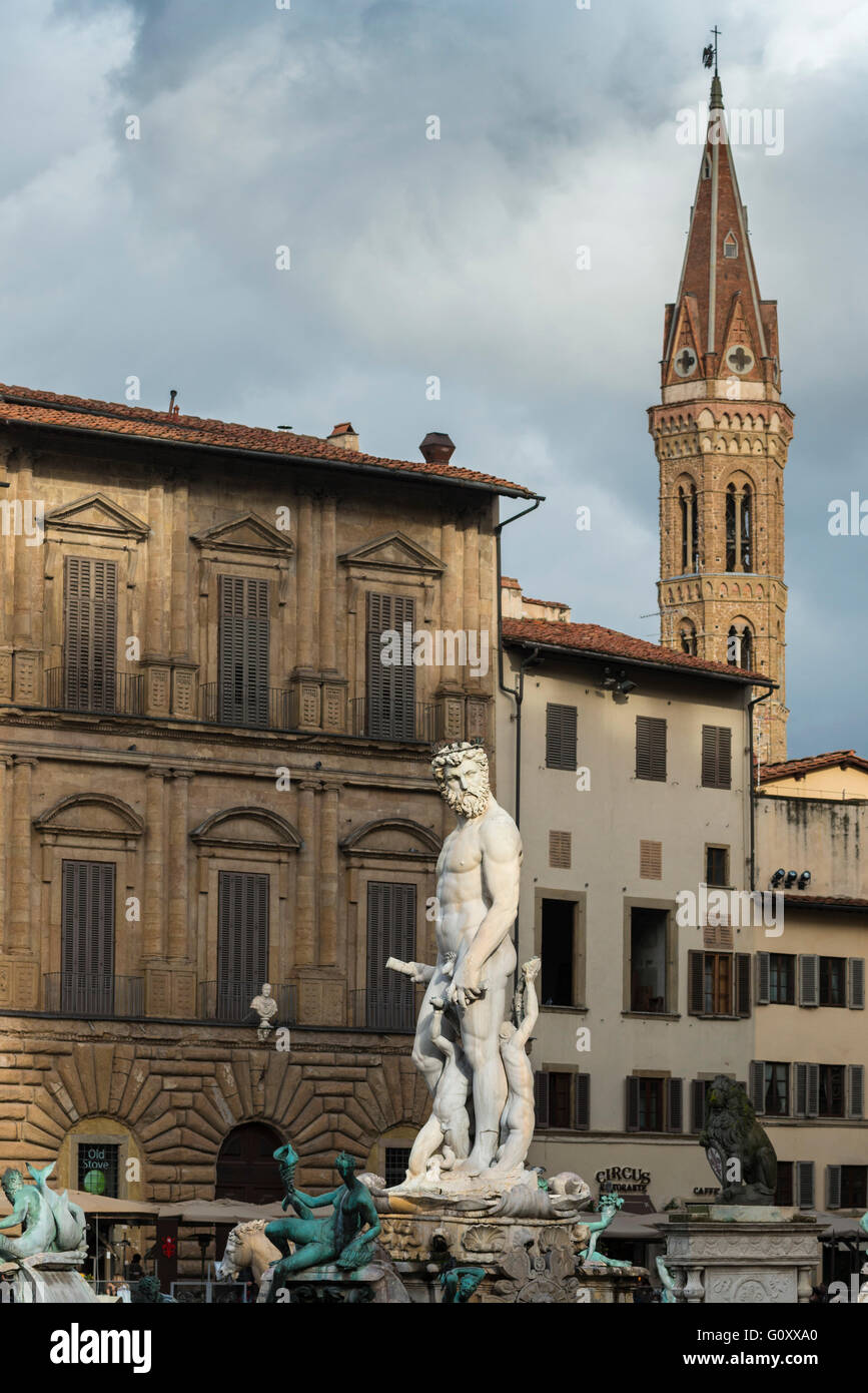 Florence. Italy. Statue of Neptune on Piazza della Signoria, copy of the original (1563-1565), by Bartolomeo Ammannati. Stock Photo