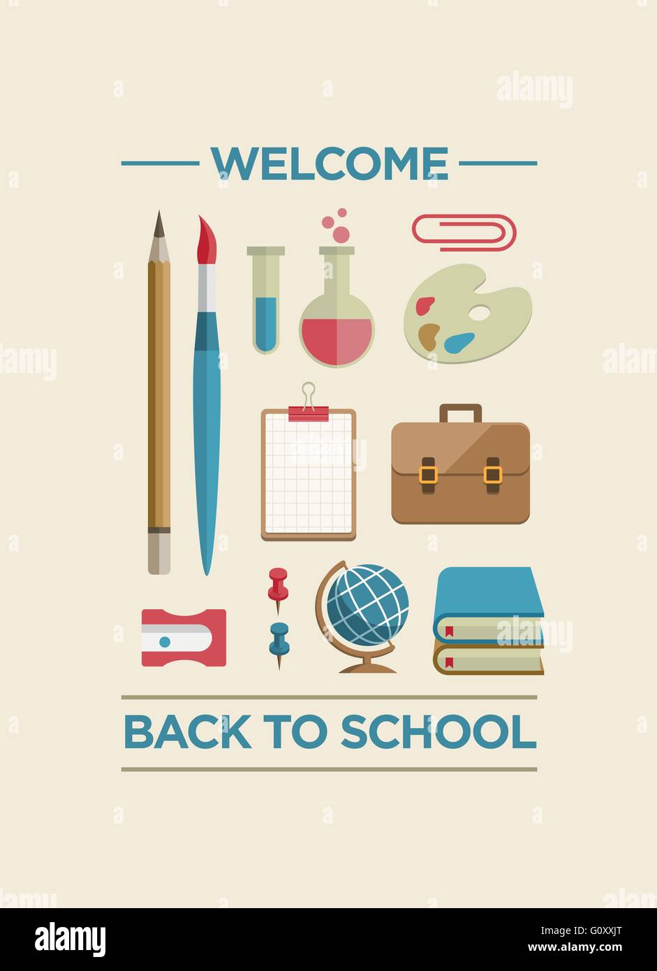 Vector Flat Education and School Supplies Icon Set Stock Vector Image ...