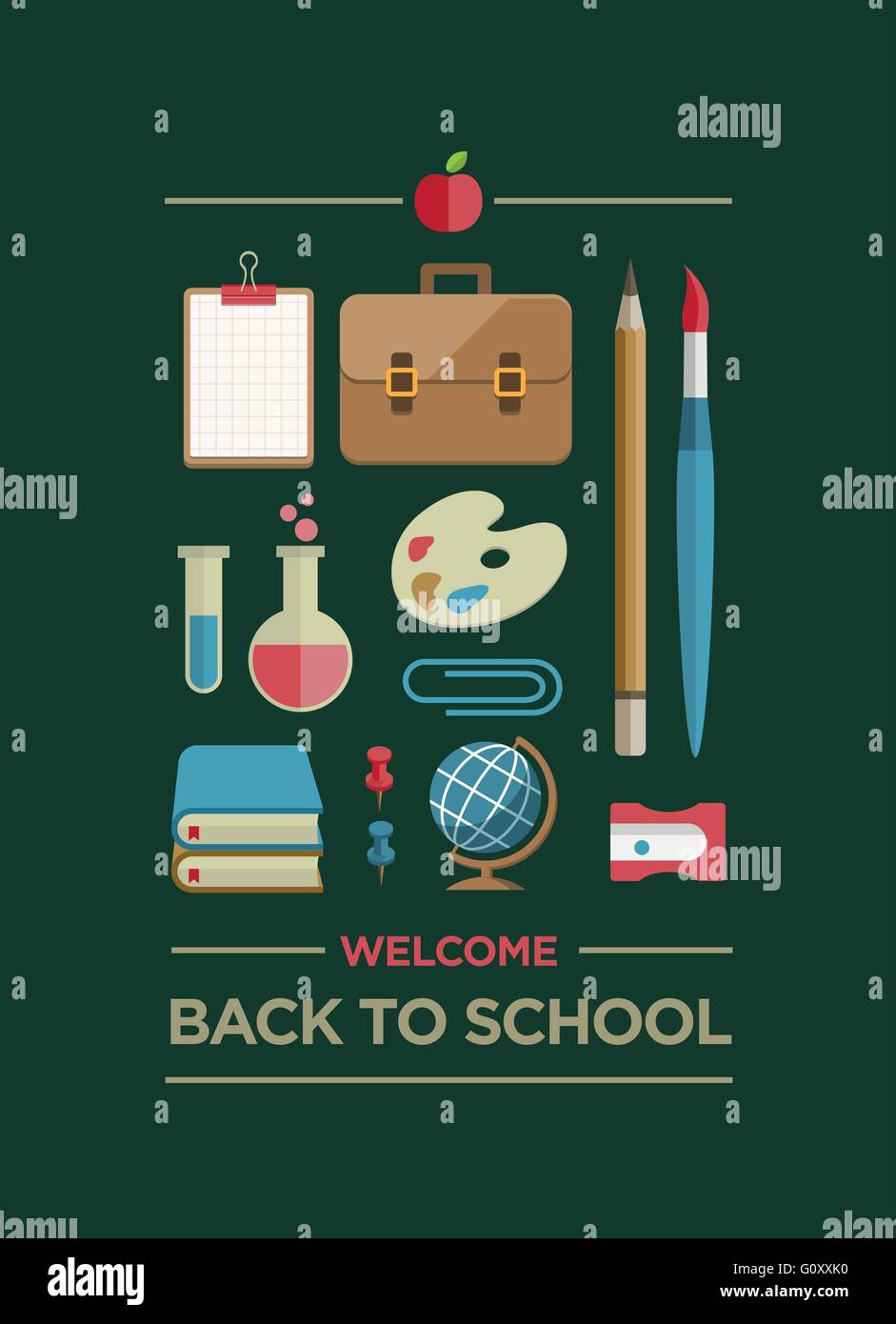 Vector Flat Education and School Supplies Icon Set Stock Vector Image ...